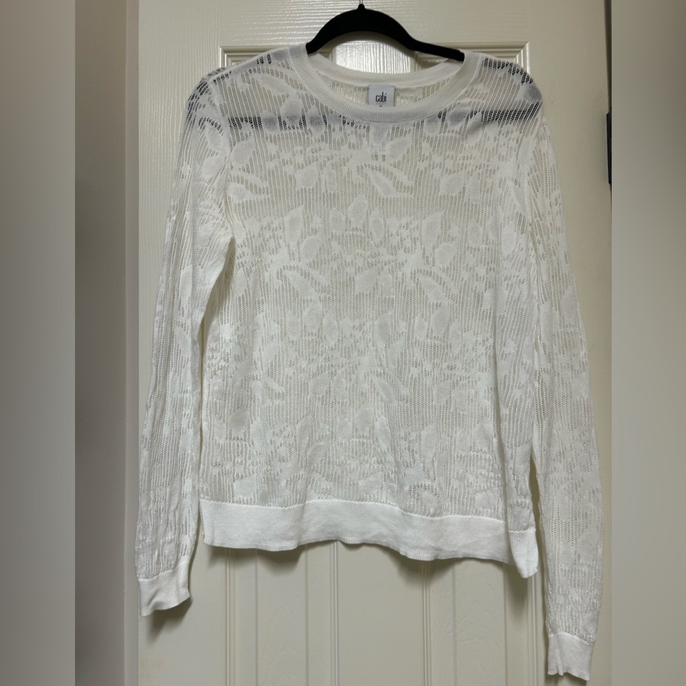 CAbi White Lace Knit Top